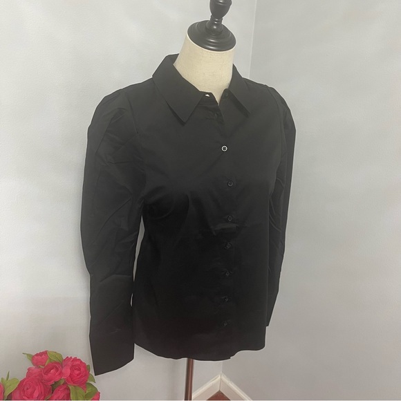RACHEL ZOE Black Poplin Poof Sleeve Button Down Shirt - Size M - NWT- Reemoly - Picture 5 of 14